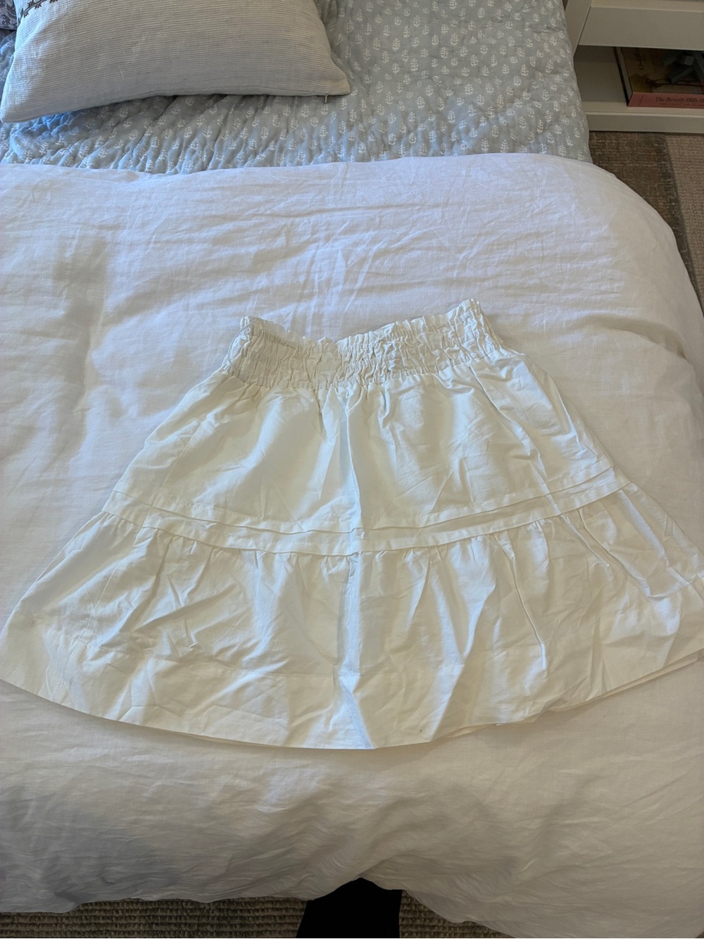 Anthropologie White Tiered Mini Skirt with Elastic Waist